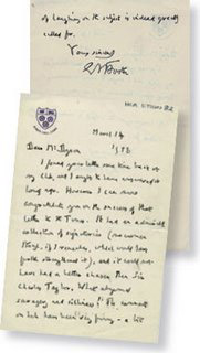 Letter from EM Forster to Tony Dyson, March 14 1958. LSE/HCA/DYSON/1.